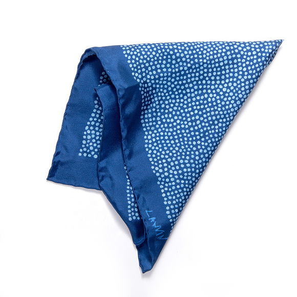 LANVIN BLUE & SKY BLUE POLKA DOT POCKET SQUAREMENS SIZE 39X39
